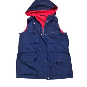 Lauren Ralph‎ Lauren Reversible Vest Hooded Red Navy Blue Size M